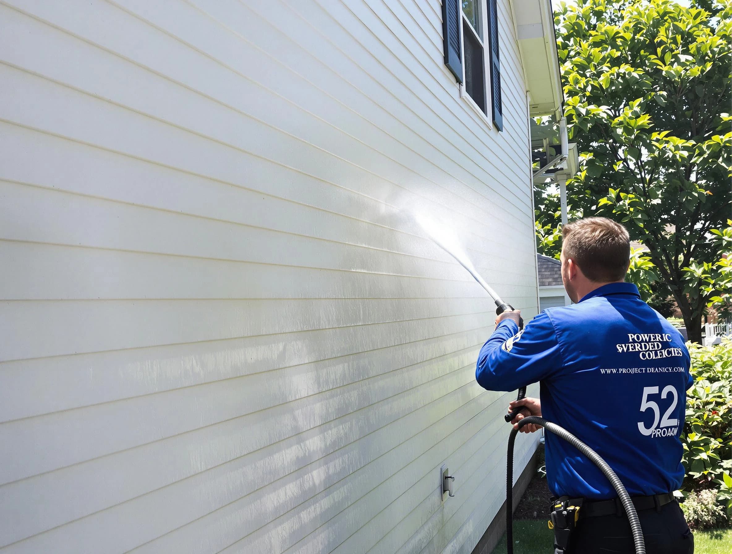 A Tallmadge Power Washing technician power washing a home in Tallmadge